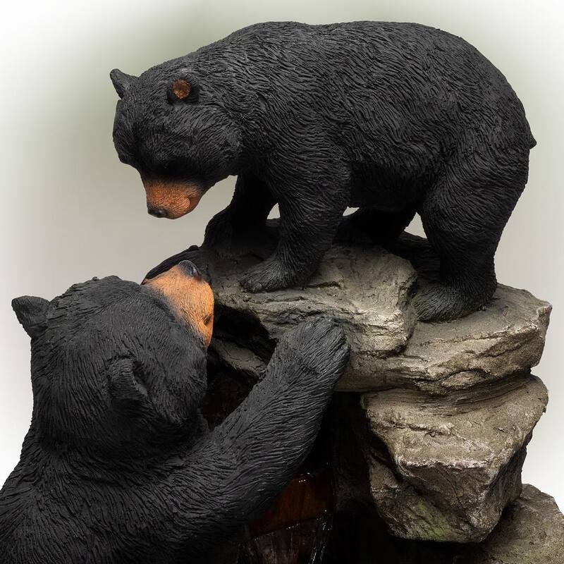 36 in. Tall Outdoor 2 Bears Climbing on Rainforest Water Fountain