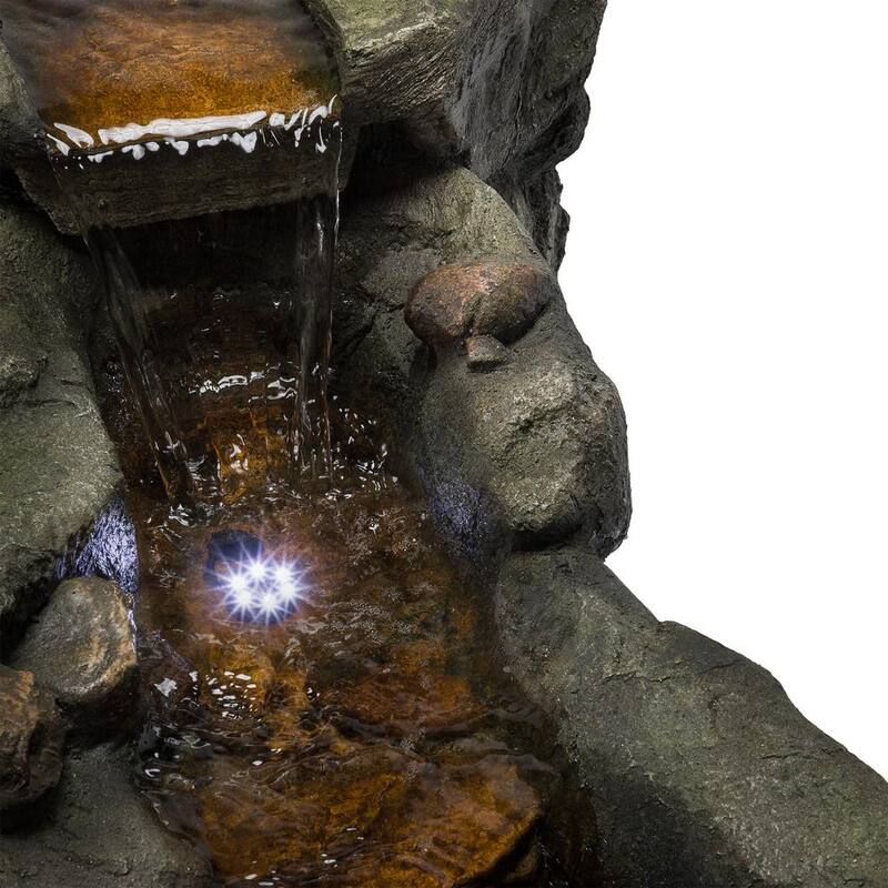 20 in. Tall Rocky River Rapids Fountain with LED Lights Yard Decor