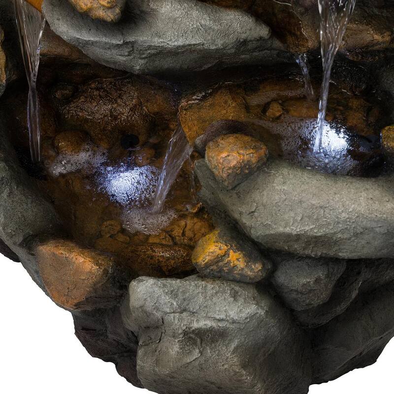 50 in. Tall Outdoor 8-Tier Rock Waterfall Fountain with LED Lights, Grey