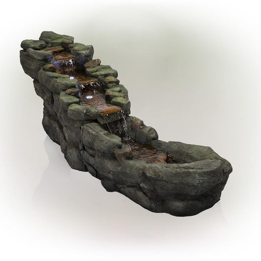 20 in. Tall Rocky River Rapids Fountain with LED Lights Yard Decor