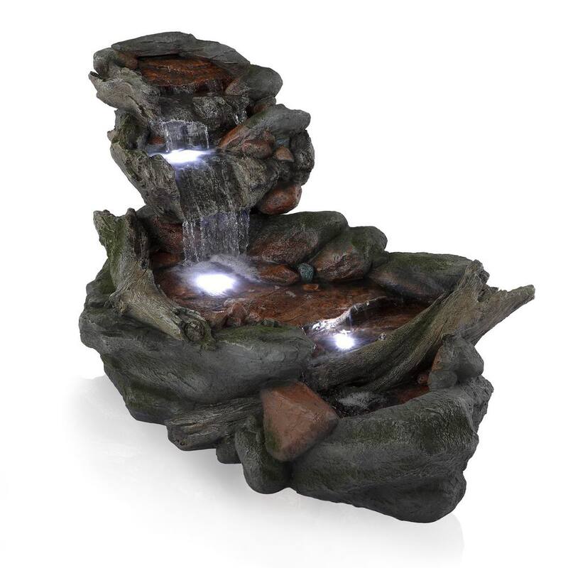 60 in. Long Outdoor 3-Tier Rainforest Rock River Water Fountain with LED Lights