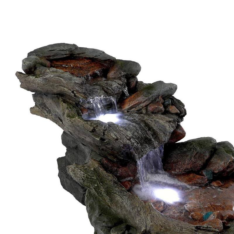 60 in. Long Outdoor 3-Tier Rainforest Rock River Water Fountain with LED Lights