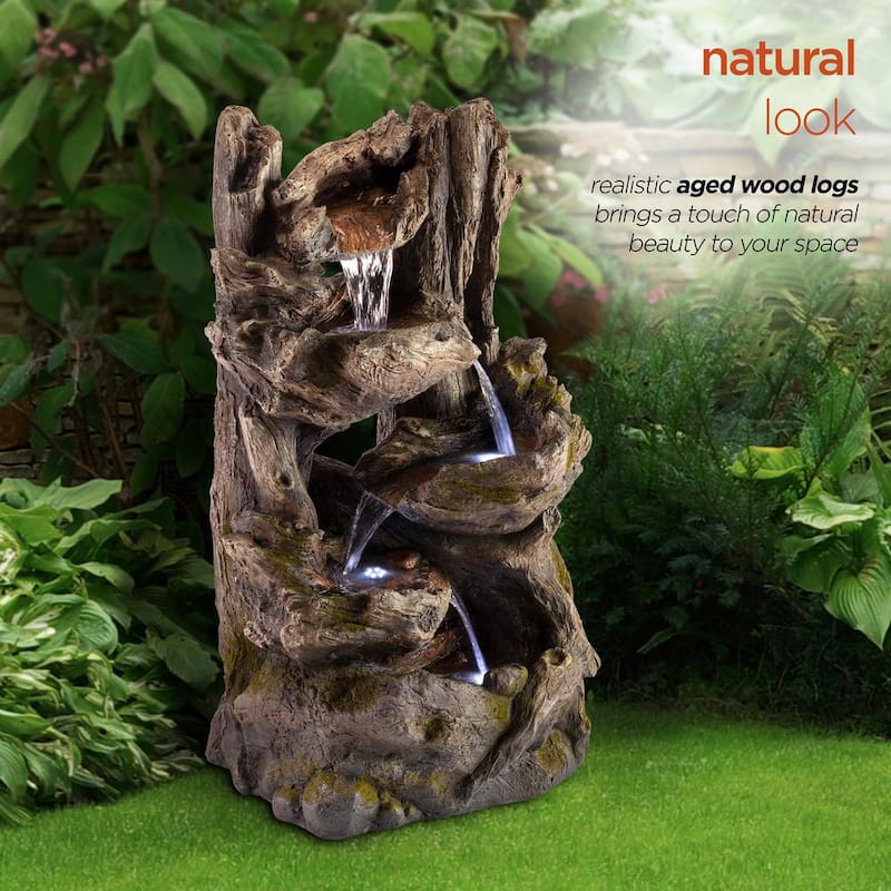 39 in. Tall Outdoor 4-Tier Rainforest Waterfall Fountain with LED Lights