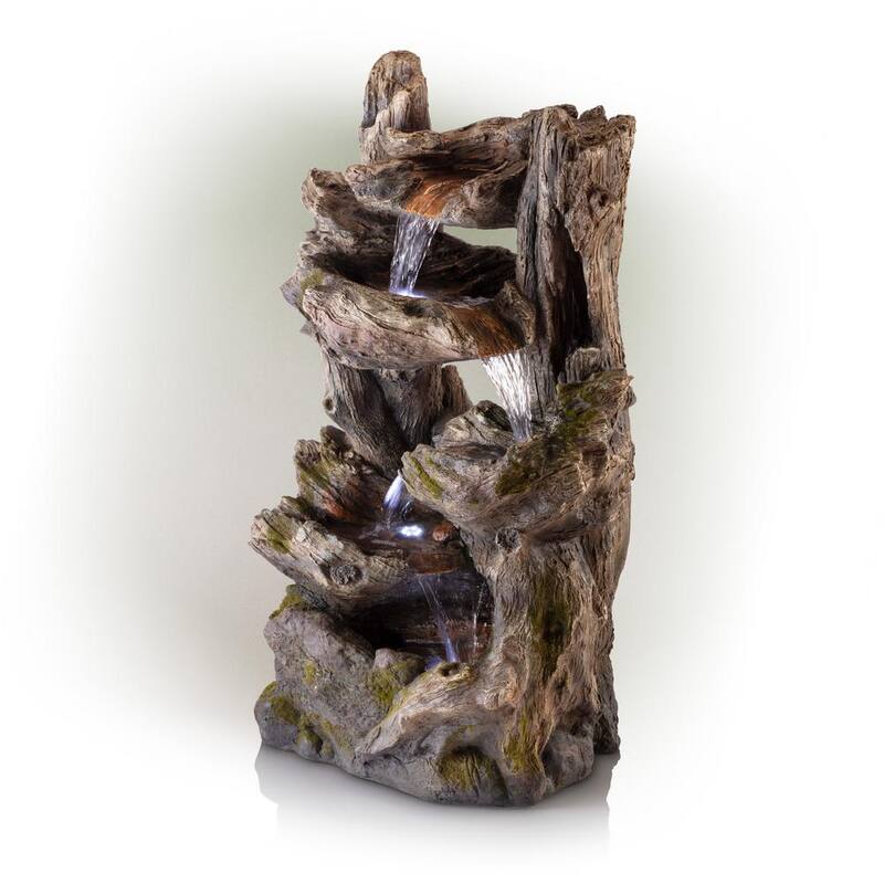 39 in. Tall Outdoor 4-Tier Rainforest Waterfall Fountain with LED Lights