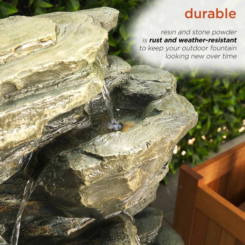 39 in. Tall Outdoor Multi-Tier Rock Water Fountain with LED Lights