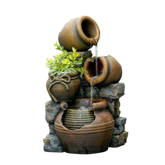 Multi Pots Outdoor Water Fountain with Flower Pot