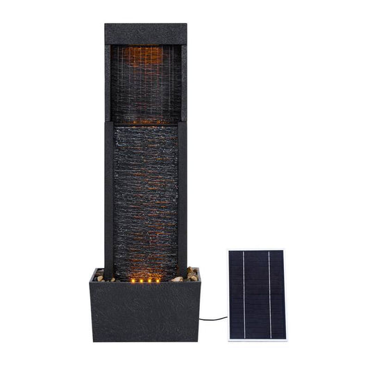 Athena 38 in. Tall Outdoor Gray Slate Solar-Powered Waterfall Fountain with LED Lights