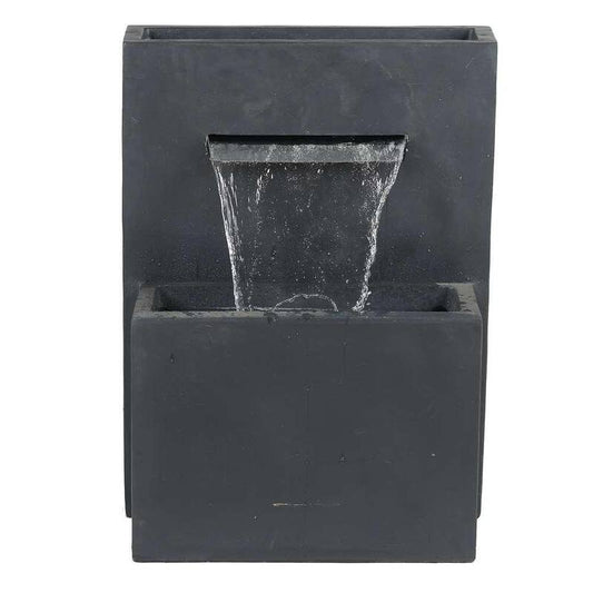 Gray Polyresin Modern Rectangular Waterfall Outdoor Fountain