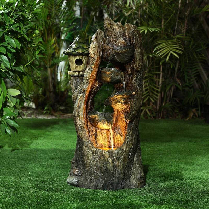 Resin Hollow Tree Outdoor Waterfall Fountain