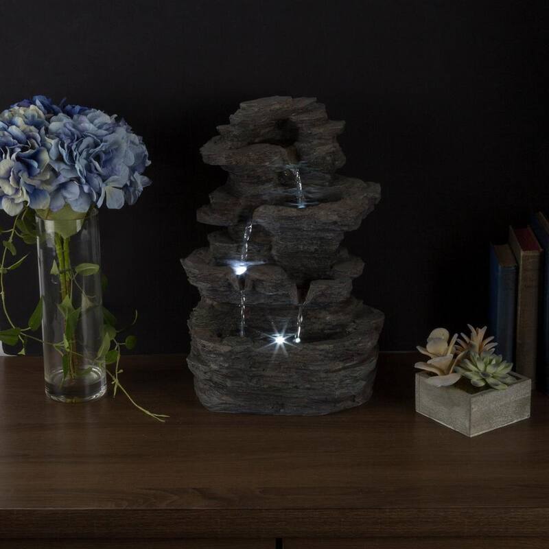 Tiered Indoor Tabletop Water Fountain with Cascading Waterfall and LED Lights