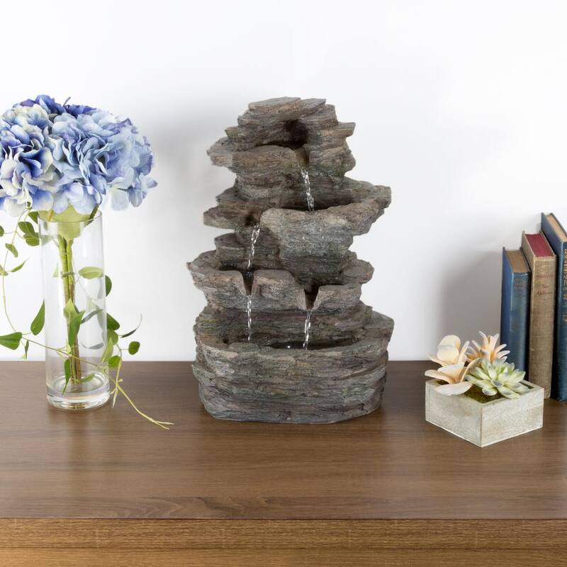 Tiered Indoor Tabletop Water Fountain with Cascading Waterfall and LED Lights