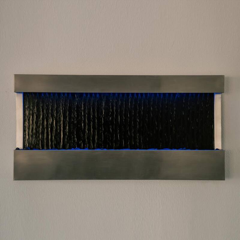 47 in. Indoor Wall-Mounted Mirror Waterfall Fountain with Pump, LED Lights, and Rocks for Home Decoration