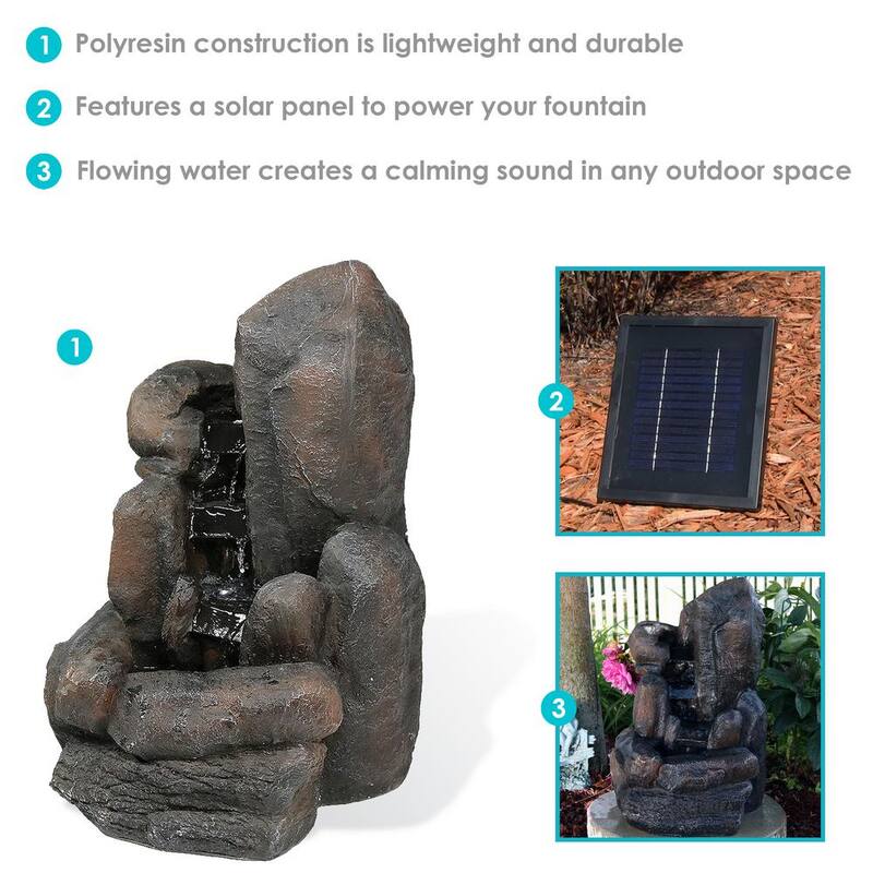 22 in. Rock Falls Solar with Battery Backup Outdoor Cascade Water Fountain (2-Pieces)