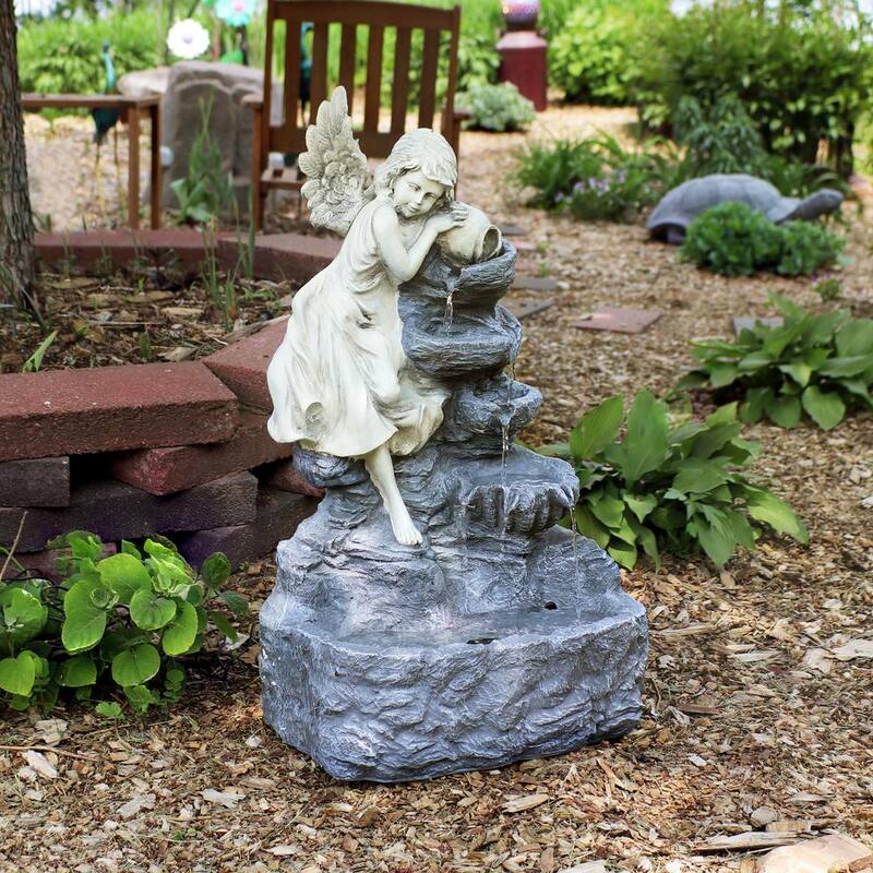 29 in. Angel Falls Solar Cascading Water Fountain with Battery Backup and LED Light