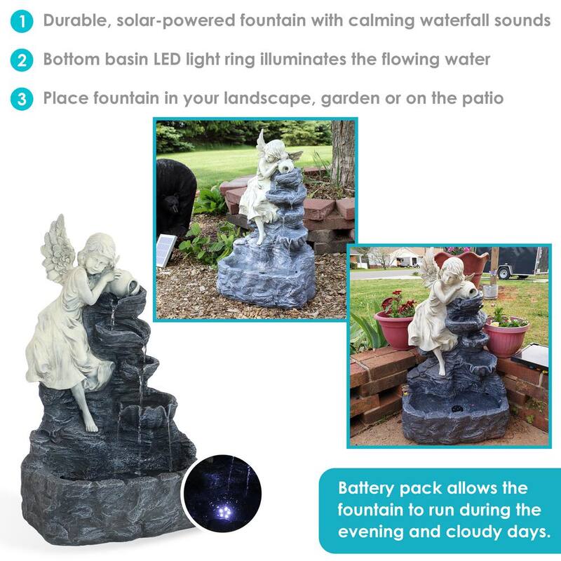 29 in. Angel Falls Solar Cascading Water Fountain with Battery Backup and LED Light