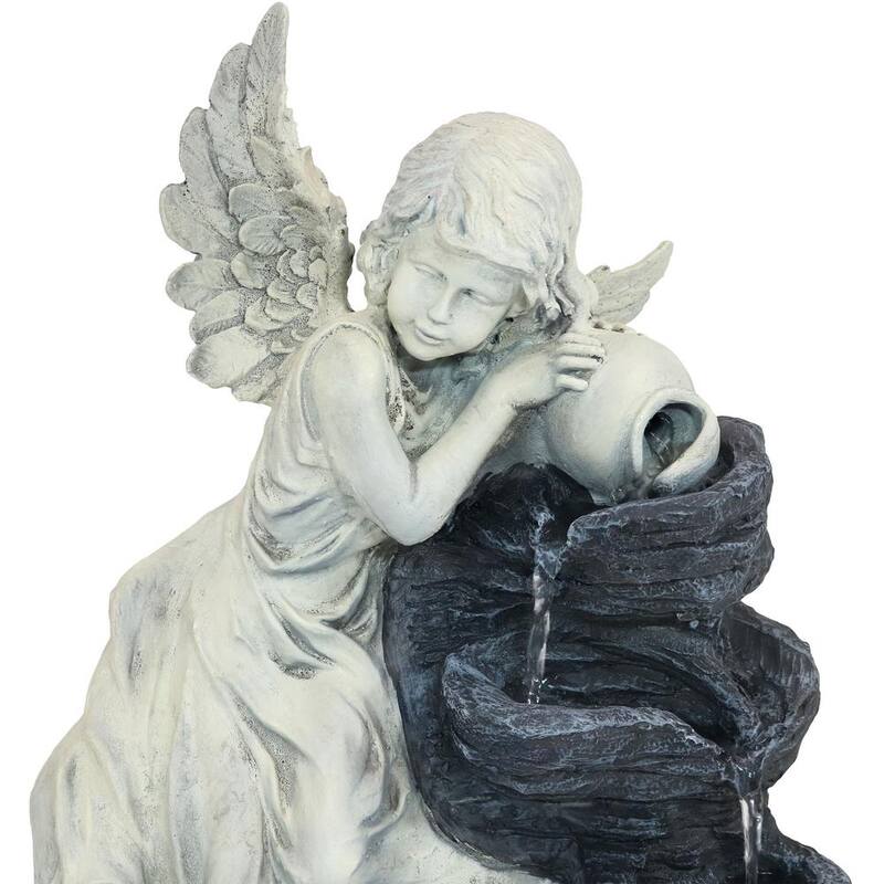 29 in. Angel Falls Solar Cascading Water Fountain with Battery Backup and LED Light