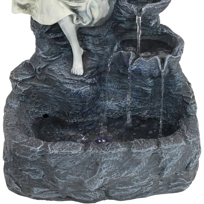 29 in. Angel Falls Solar Cascading Water Fountain with Battery Backup and LED Light