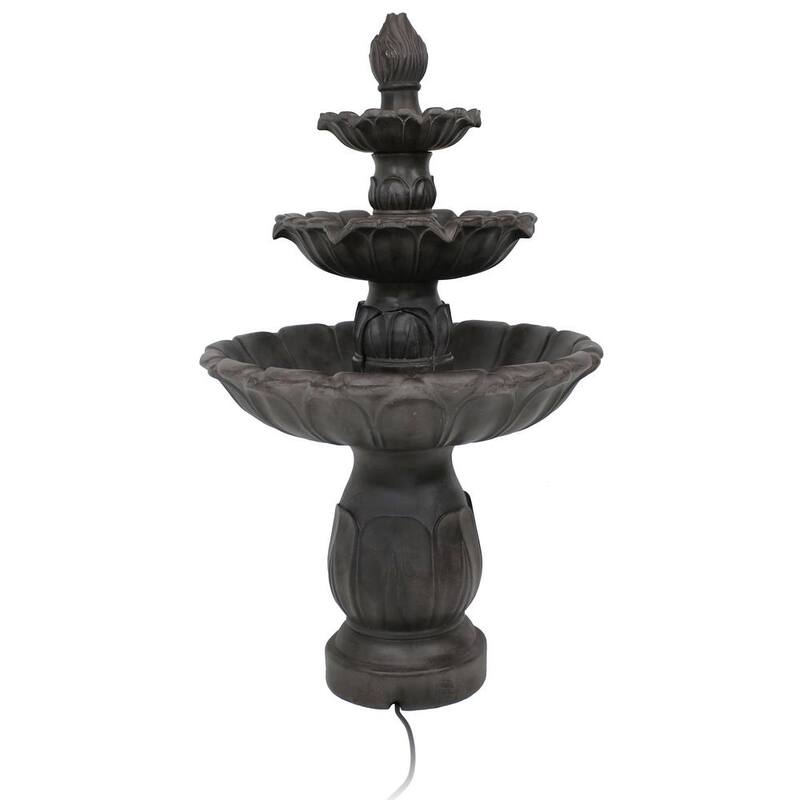 3-Tier Dark Brown Classic Tulip Lightweight Outdoor Tiered Fountain