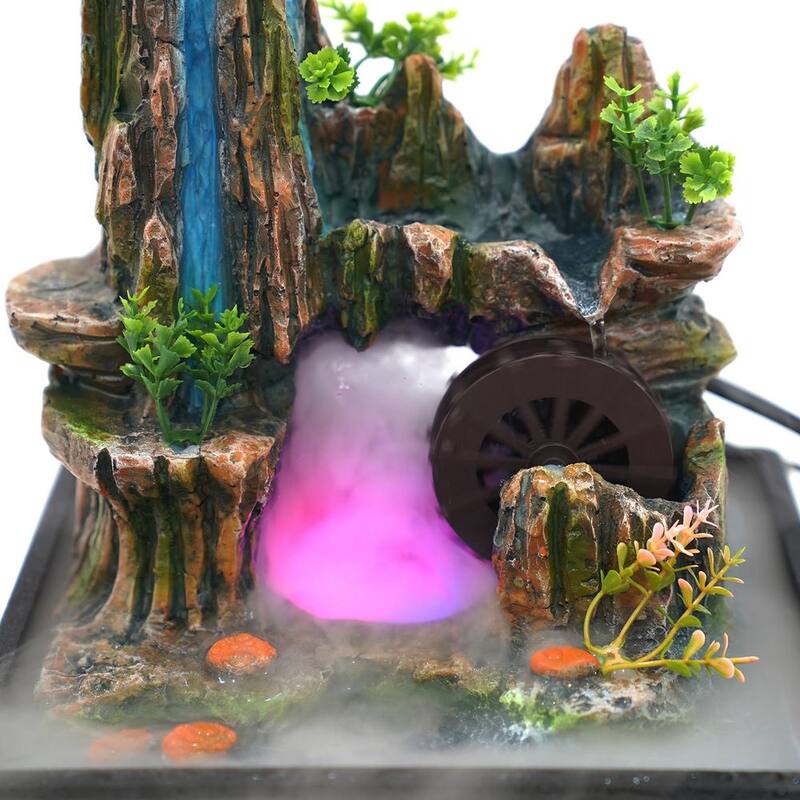 Square Tabletop Mountains Fountain Indoor Illuminated Waterfall with Automatic Pump