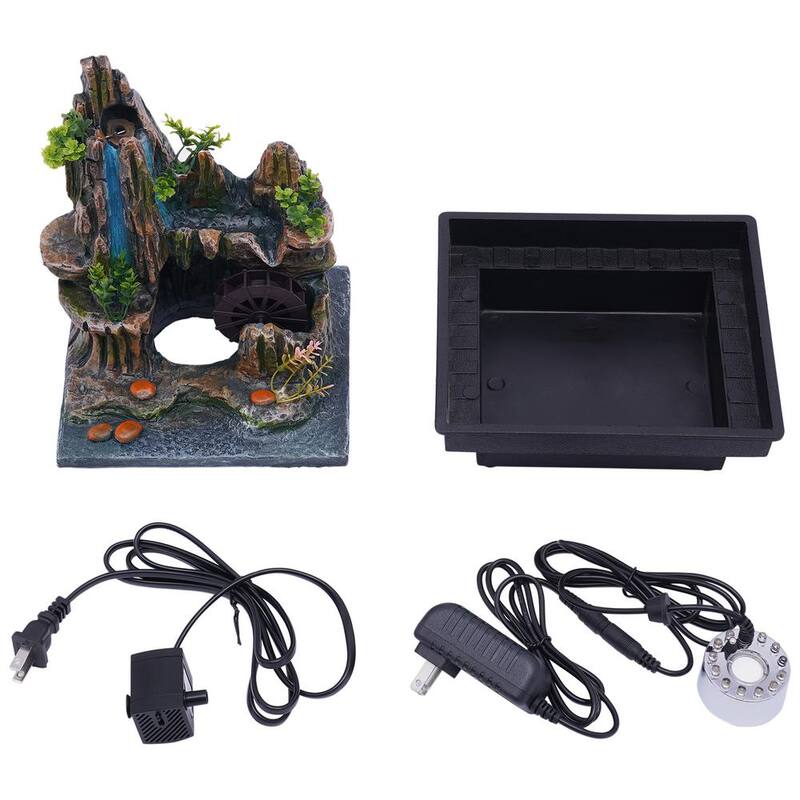 Square Tabletop Mountains Fountain Indoor Illuminated Waterfall with Automatic Pump