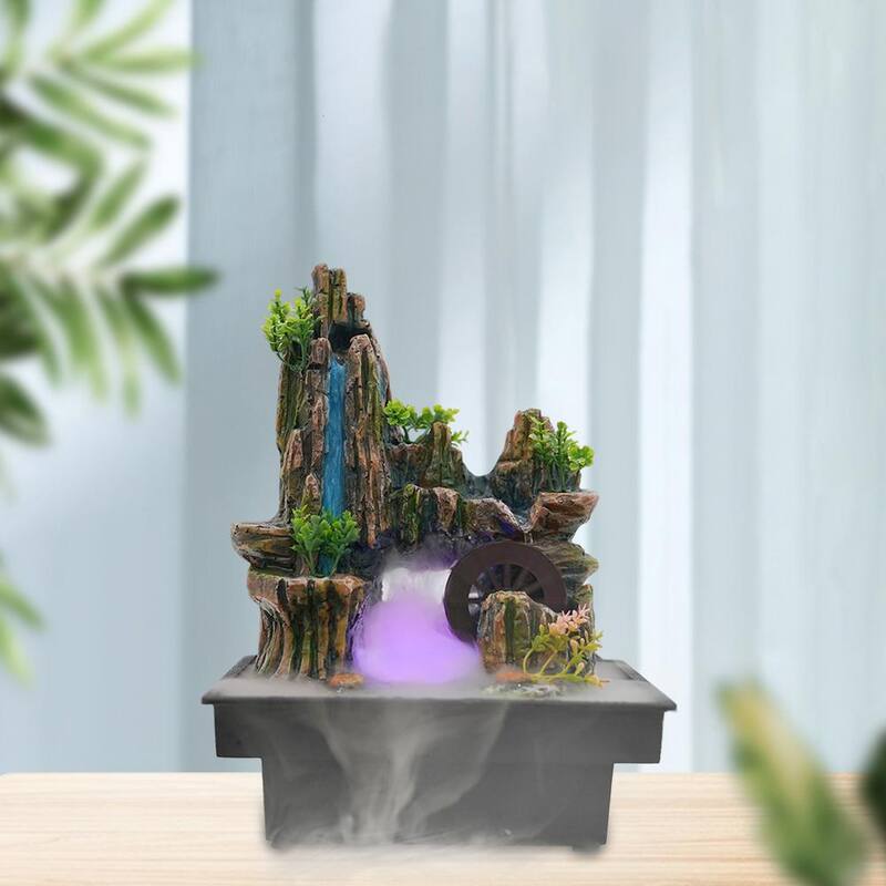 Square Tabletop Mountains Fountain Indoor Illuminated Waterfall with Automatic Pump