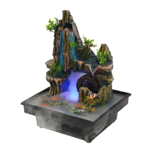 Square Tabletop Mountains Fountain Indoor Illuminated Waterfall with Automatic Pump