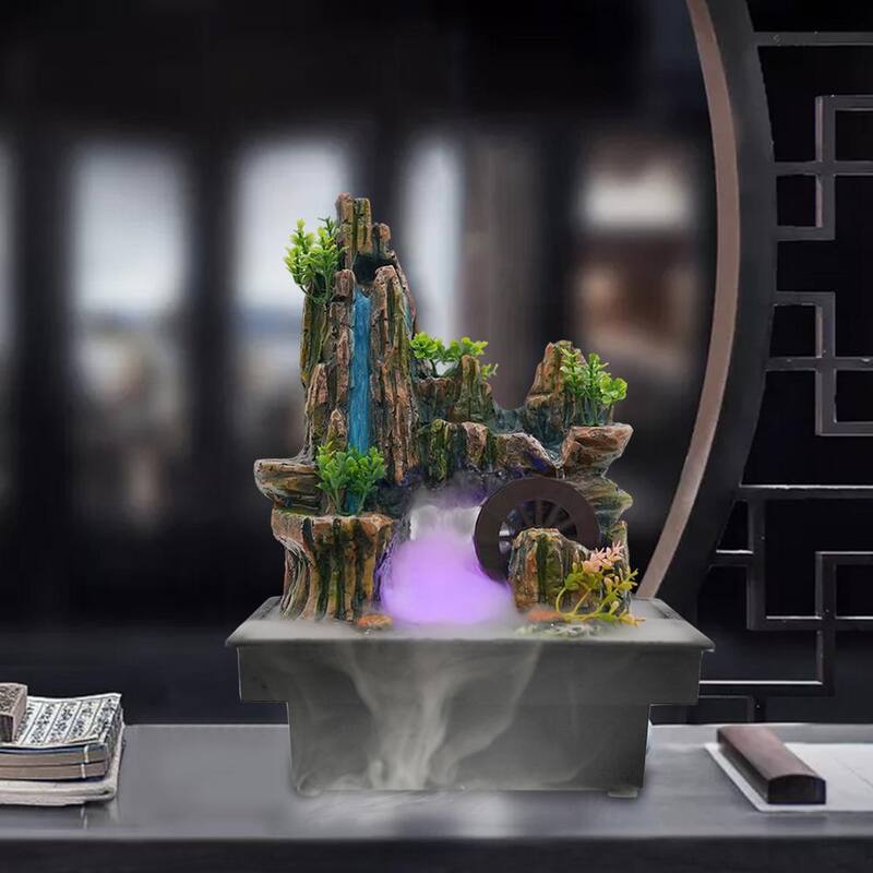 Square Tabletop Mountains Fountain Indoor Illuminated Waterfall with Automatic Pump