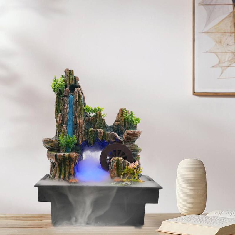 Square Tabletop Mountains Fountain Indoor Illuminated Waterfall with Automatic Pump