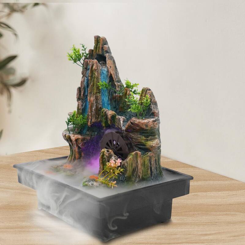 Square Tabletop Mountains Fountain Indoor Illuminated Waterfall with Automatic Pump