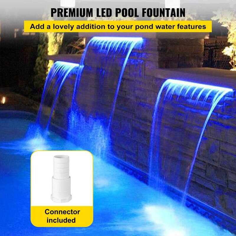 Swimming Pool Waterfall 11.8 x 3.2 x 8.1 in. Pool Fountain with Blue Strip LED Light Pool Waterfalls for Inground Pools