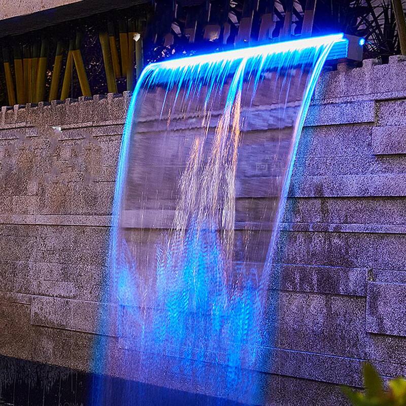 35 x 3.2 x 8.1 in. Fountain Spillway with 17 Colors Led Pool Water Fall Kit with Remote Pool Waterfalls for Pool