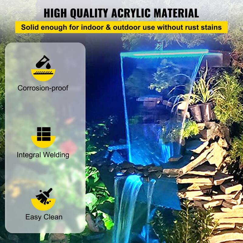 35 x 3.2 x 8.1 in. Fountain Spillway with 17 Colors Led Pool Water Fall Kit with Remote Pool Waterfalls for Pool