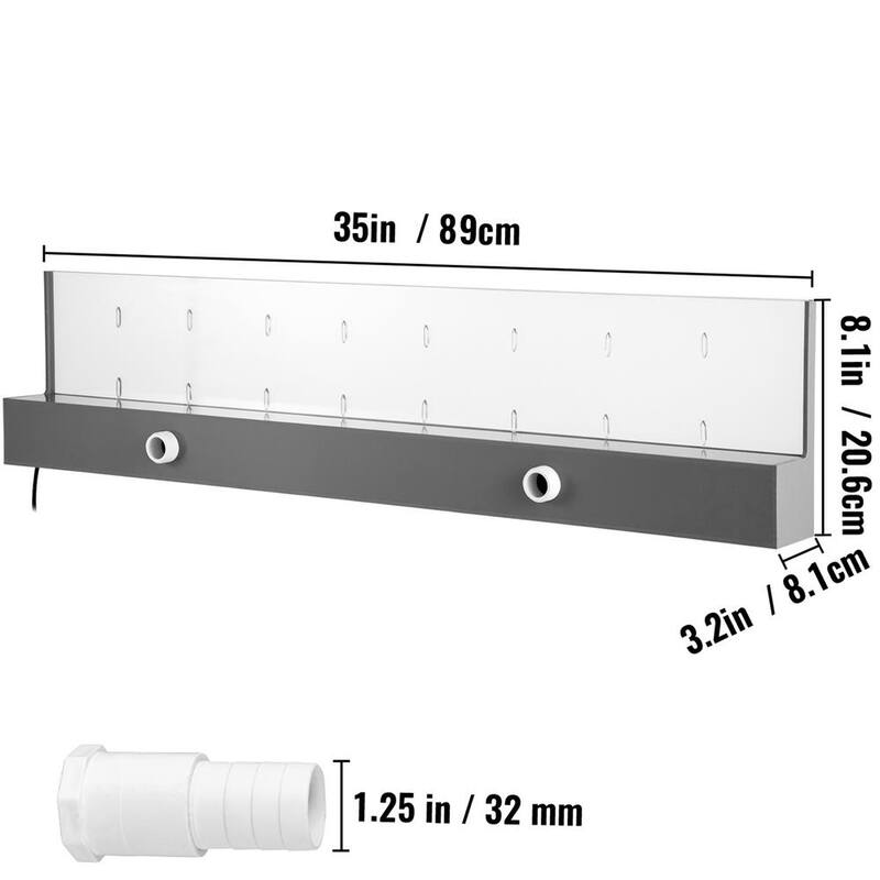 35 x 3.2 x 8.1 in. Fountain Spillway with 17 Colors Led Pool Water Fall Kit with Remote Pool Waterfalls for Pool
