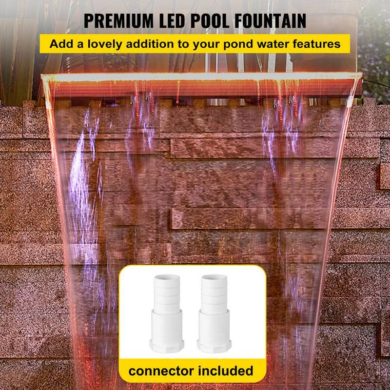 35 x 3.2 x 8.1 in. Fountain Spillway with 17 Colors Led Pool Water Fall Kit with Remote Pool Waterfalls for Pool