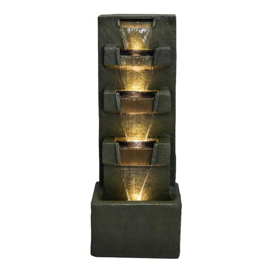 39.3 in. Concrete Modern Indoor Fountain Outdoor Waterfall with LED Light -5-Tier Tall for Garden, Patio, Home Art Decor