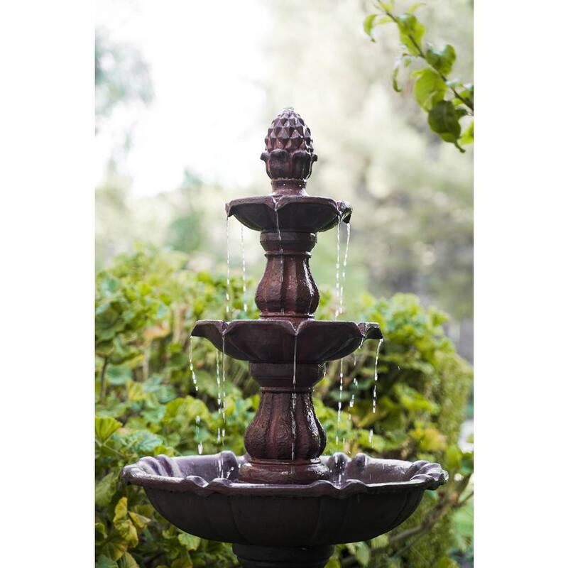 52 in. Tall 3-Tier Freestanding Waterfall Fountain, Outdoor Garden, Yard, Lawn, Porch Decor, Brown