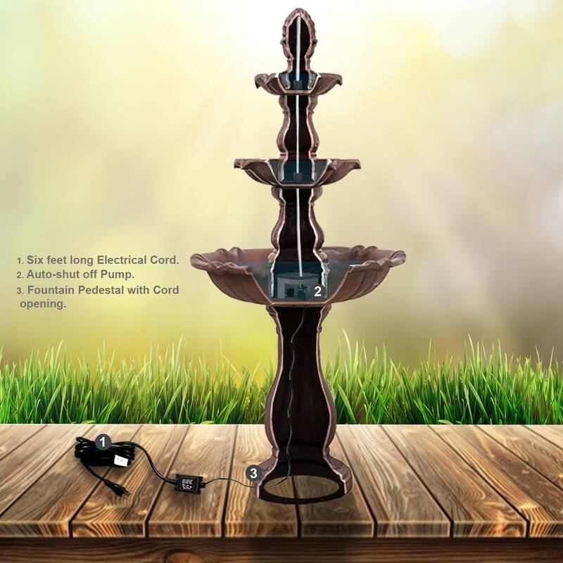 52 in. Tall 3-Tier Freestanding Waterfall Fountain, Outdoor Garden, Yard, Lawn, Porch Decor, Brown