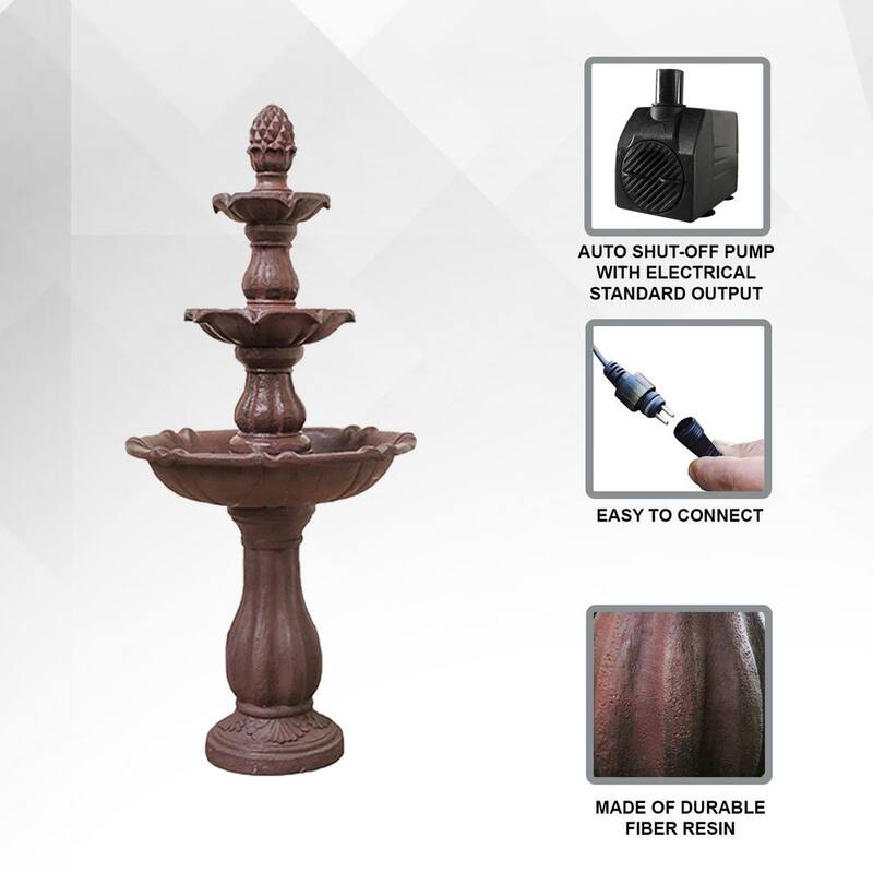 52 in. Tall 3-Tier Freestanding Waterfall Fountain, Outdoor Garden, Yard, Lawn, Porch Decor, Brown