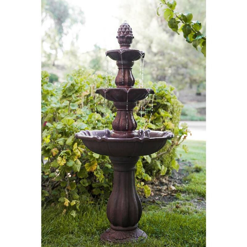 52 in. Tall 3-Tier Freestanding Waterfall Fountain, Outdoor Garden, Yard, Lawn, Porch Decor, Brown