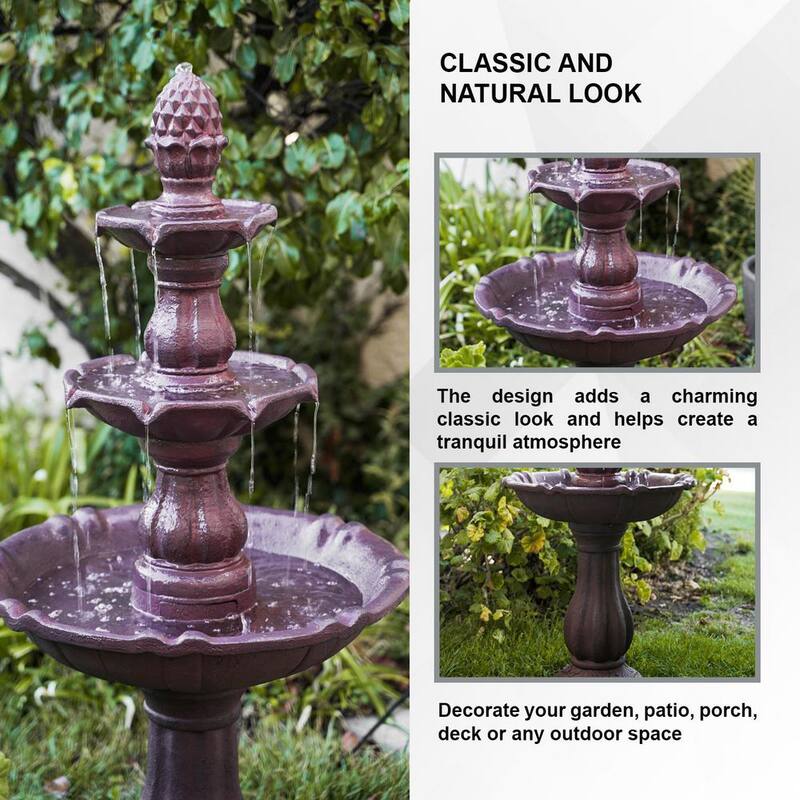 52 in. Tall 3-Tier Freestanding Waterfall Fountain, Outdoor Garden, Yard, Lawn, Porch Decor, Brown