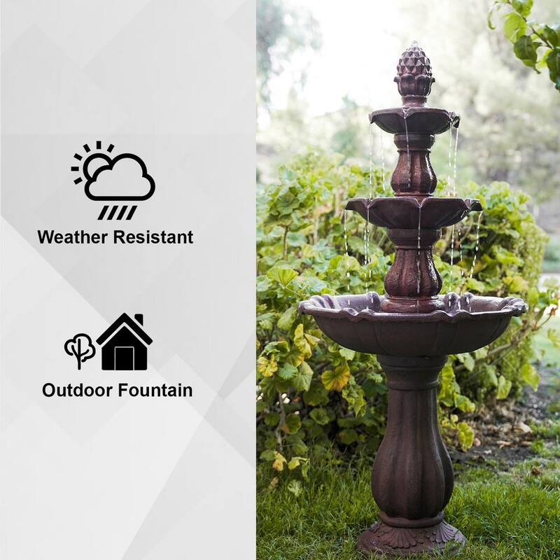 52 in. Tall 3-Tier Freestanding Waterfall Fountain, Outdoor Garden, Yard, Lawn, Porch Decor, Brown