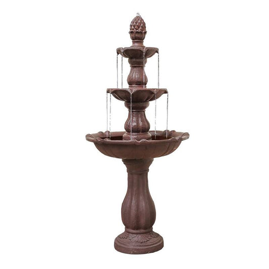 3-Tier Water Fountain with Pump and Pineapple Top, 51 in. Tall, Brown, Large Outdoor Freestanding Waterfall Decor