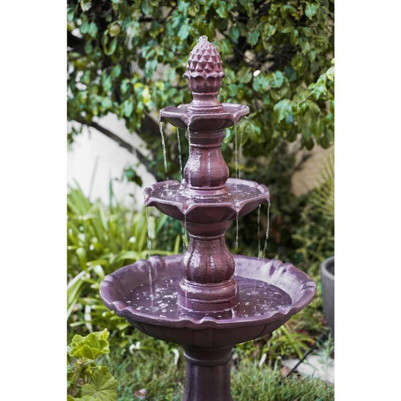 3-Tier Water Fountain with Pump and Pineapple Top, 51 in. Tall, Brown, Large Outdoor Freestanding Waterfall Decor