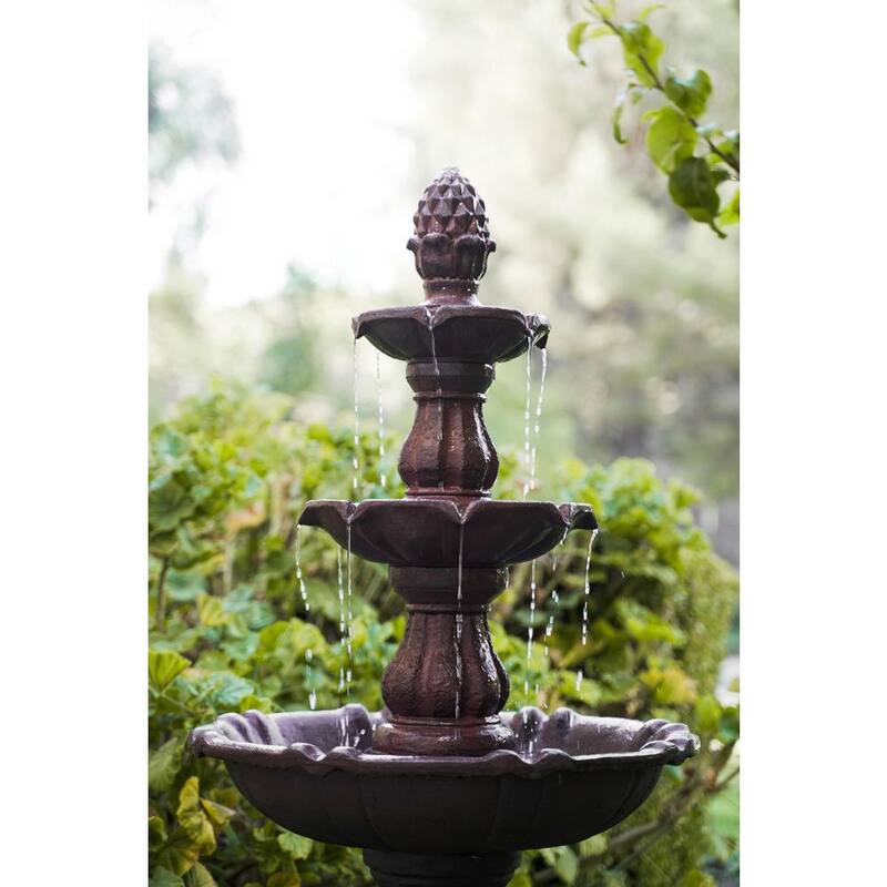 3-Tier Water Fountain with Pump and Pineapple Top, 51 in. Tall, Brown, Large Outdoor Freestanding Waterfall Decor